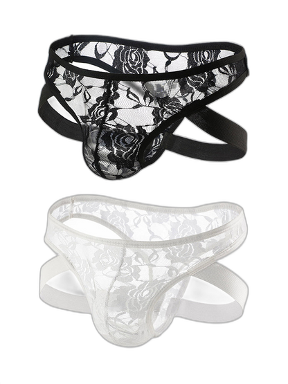 2-pack Men's Lace See-through Thongs