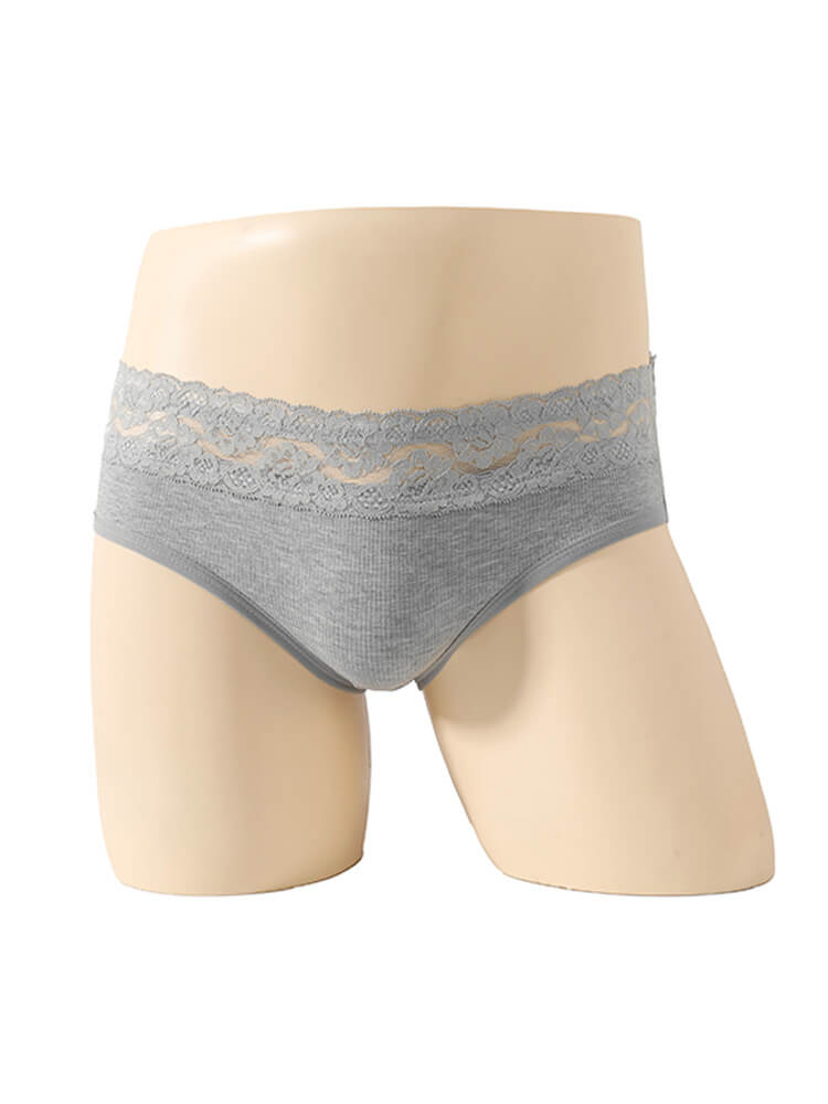 Men's Lace Trim Sheer Sexy Solid Color Briefs