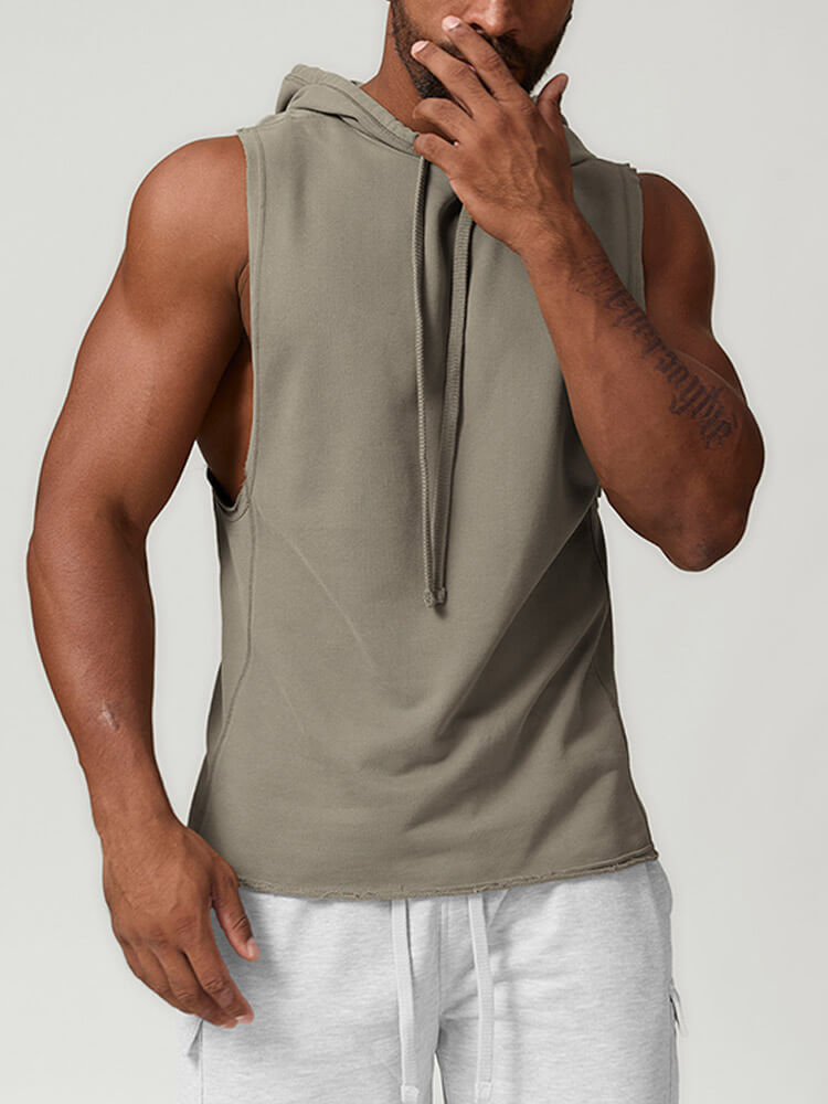 Men's Casual Hooded Solid Sleeveless Sweatshirt