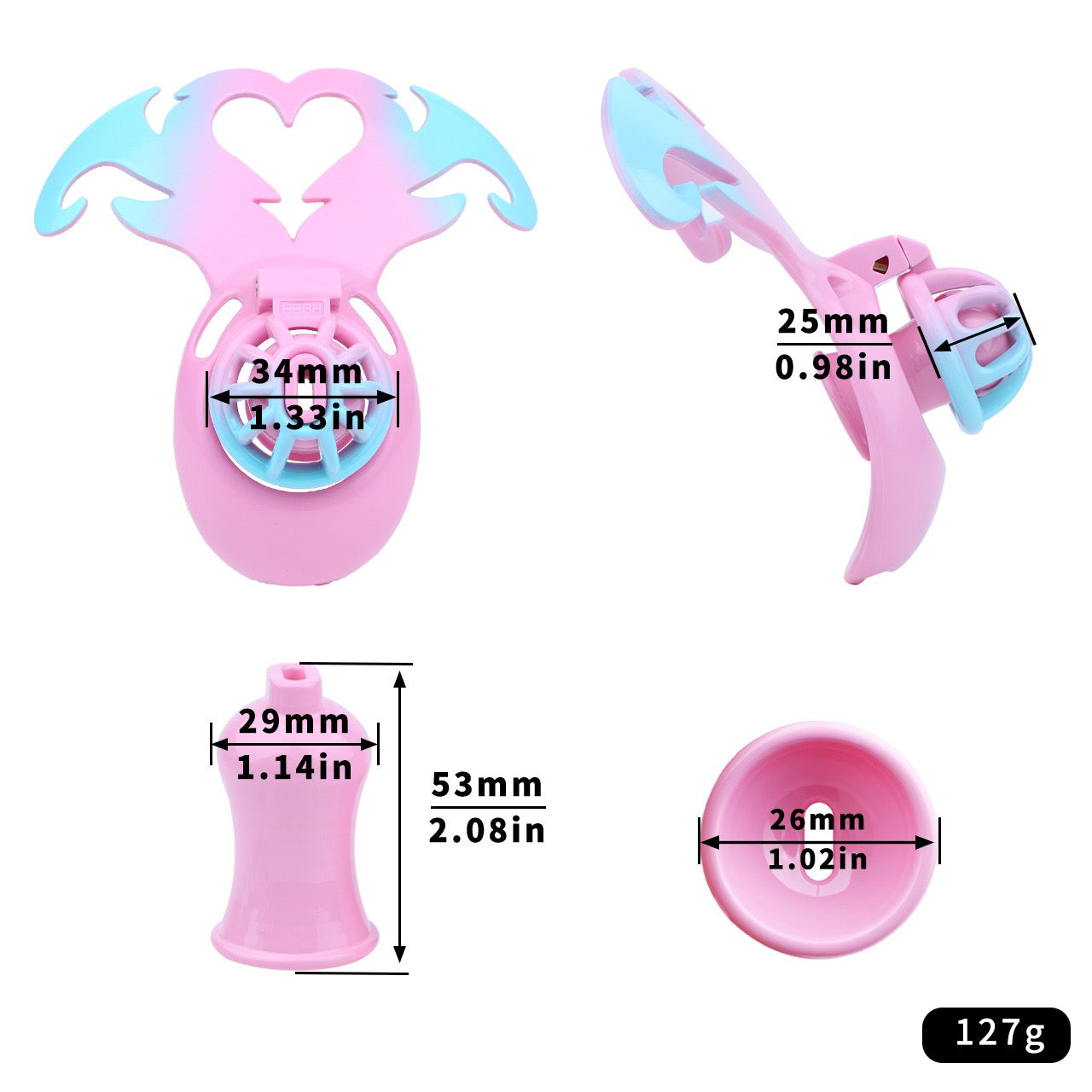 Succubus Heart Chastity Cage – ABS Male Chastity Device with Plate | Short & Long Cage | 3 Ring Sizes | Optional Three-Way Belt