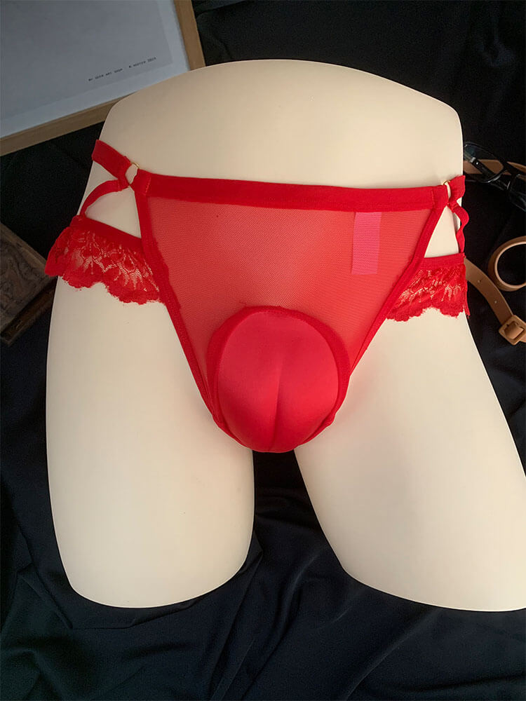 Men's Sexy Lace Mesh Sissy Crossdresser Thong