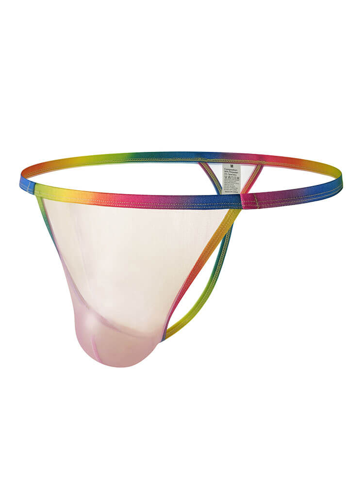 Men's Sexy Sheer Rainbow Trim Seamless Thong