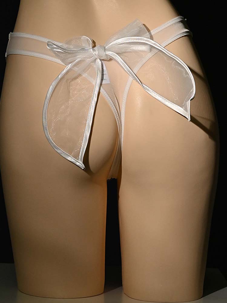 Men's Sexy Transparent Hip Bow Wrapped Egg Thong