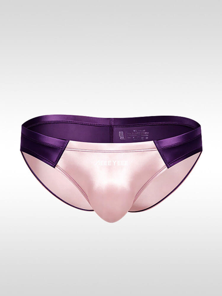 Men's Sexy Low-Rise Colorblock Satin Briefs