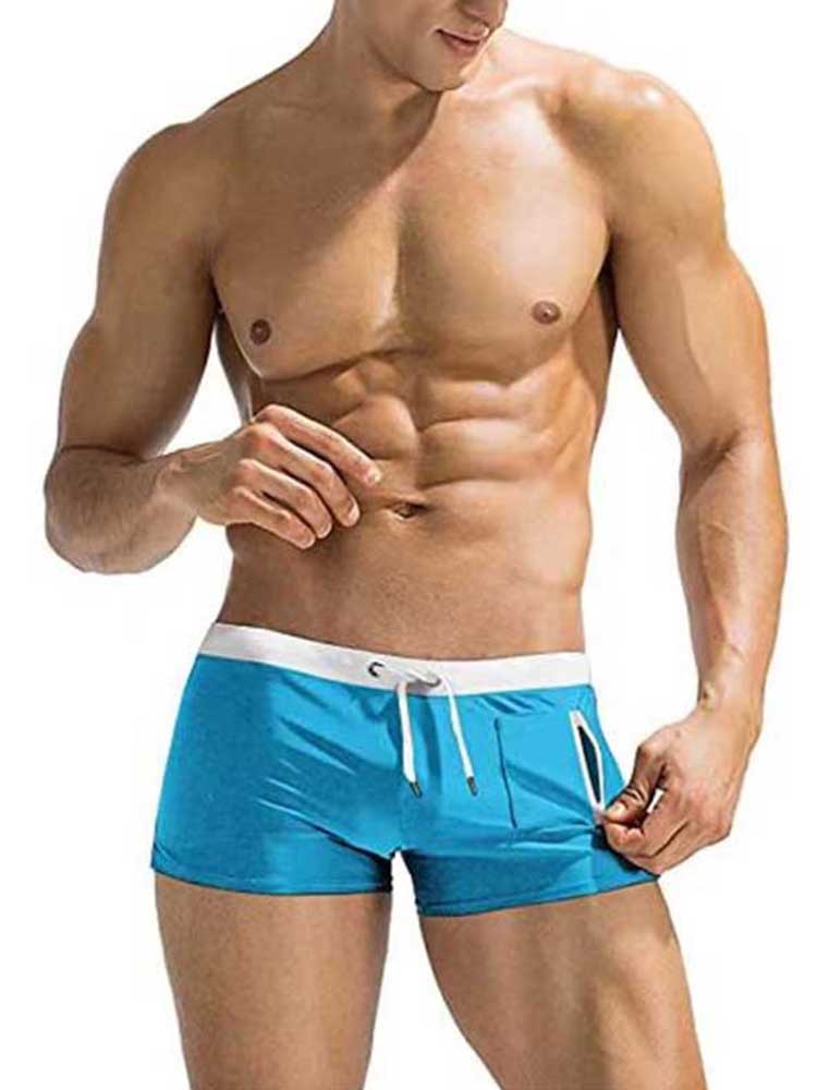 Solid Color Side Zip Swim Shorts
