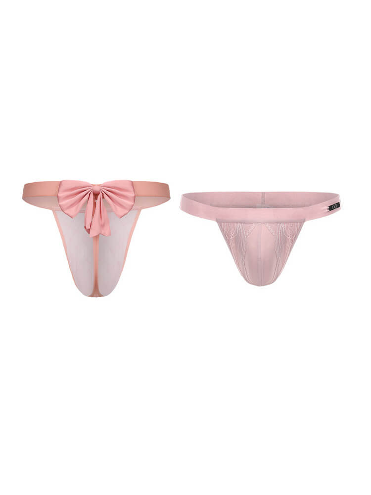 Men's Low-Rise Hollow-Out Sexy Pink Thong Set