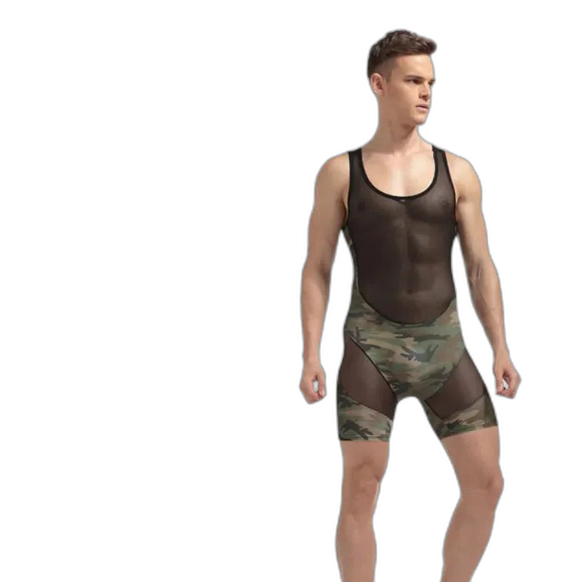 Men's Camouflage Army Mesh Bodysuit