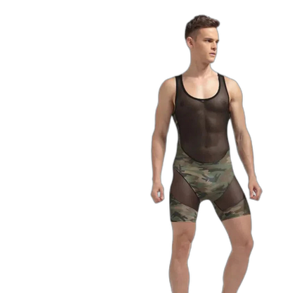 Men's Camouflage Army Mesh Bodysuit