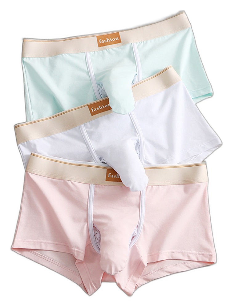 3 Pack Men's Elephant Trunk Separate Cotton Sexy Mid-Rise Solid Color Trunks
