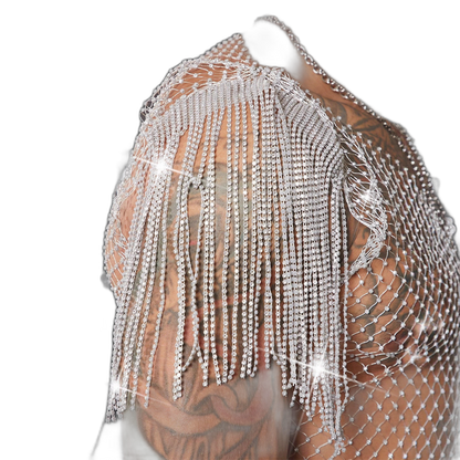 Rhinestone Fringe Mesh Top