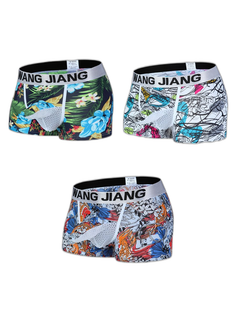 3 Pack Men's Ice Silk Trunks with Separated Pouch Design