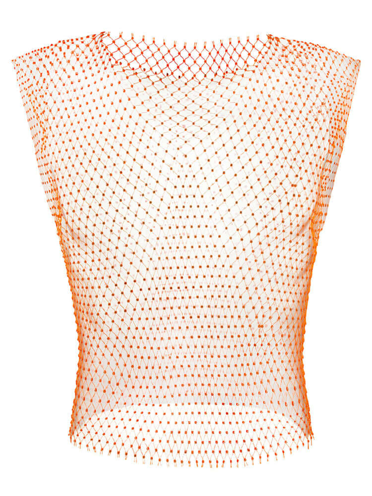 Men's Rhinestone See Through Fishing Net Cutout Nylon Vest