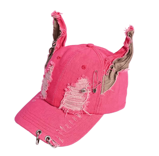 Shredded Cap With Piercings Pink