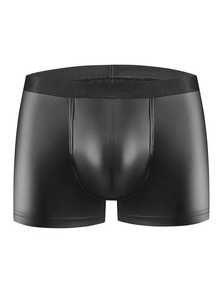 Men's Side-Opening Crotch PU Leather Boxer Briefs