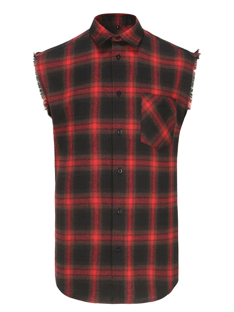 Men's Casual Breathable Plaid Sleeveless Shirt