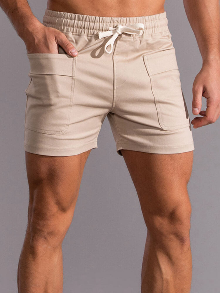 Men's Solid Color Large Pocket Casual Shorts