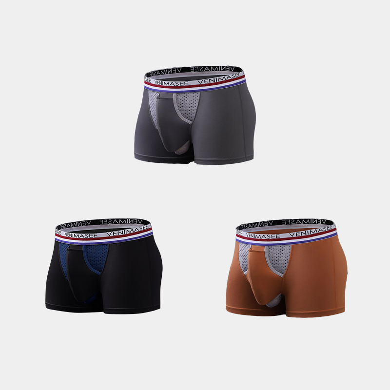 3 Pack Men's Breathable Divided Double Pouch Boxer Briefs