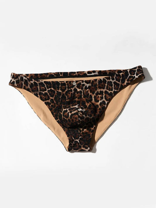Men's Leopard-Print Semi-Cheeky Swim Briefs