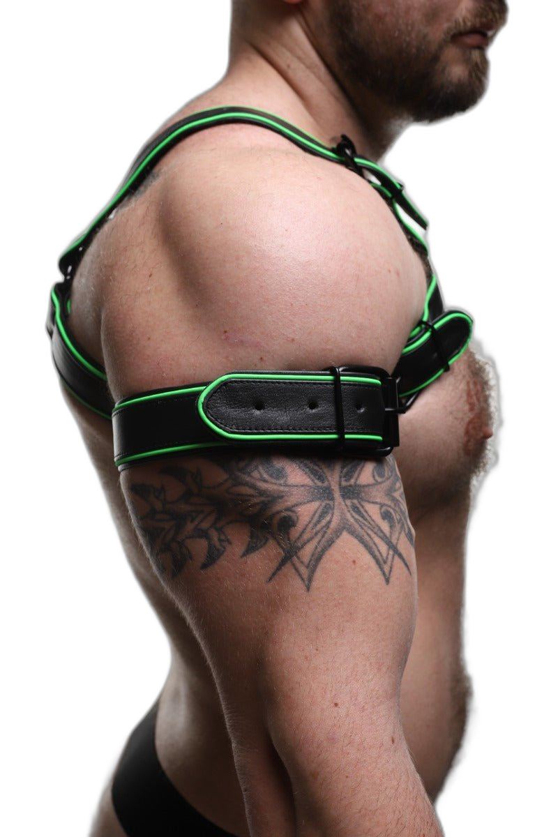 ruff GEAR Leather Reflector Bicep Strap Black Neon Green