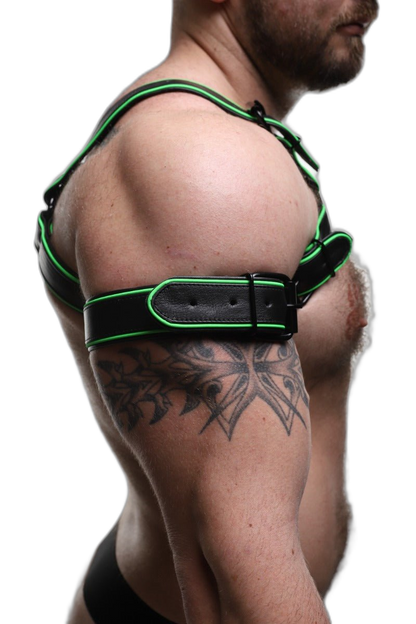 ruff GEAR Leather Reflector Bicep Strap Black Neon Green