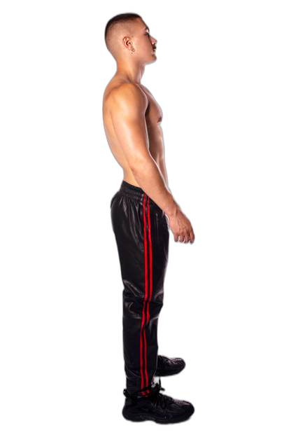 Prowler RED Leather Trackies Black/Red Stripe