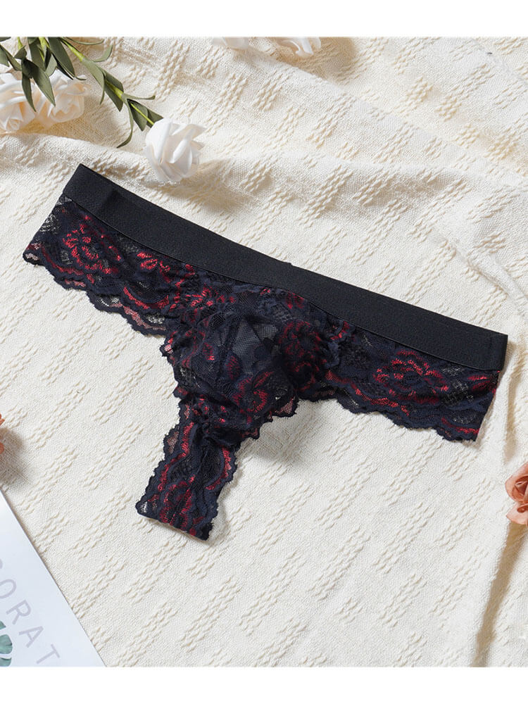 Men's Sheer Lace Sexy Low-Rise Thong