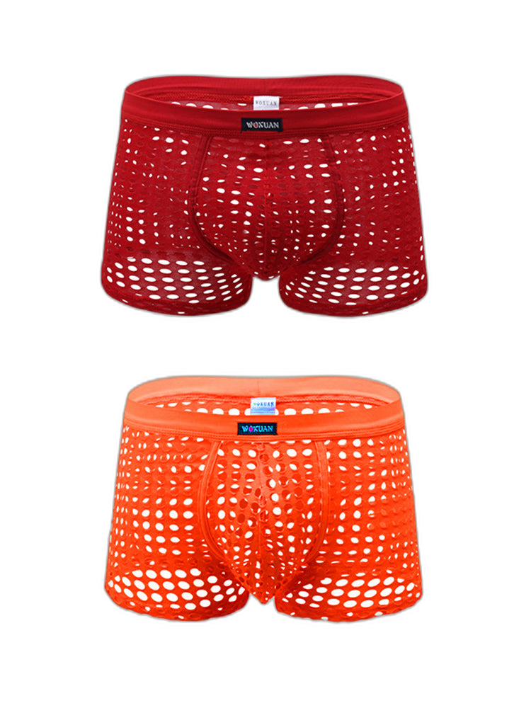 2 Pack Men's Hollow Mesh Sexy Trendy Moisture-Wicking Trunks