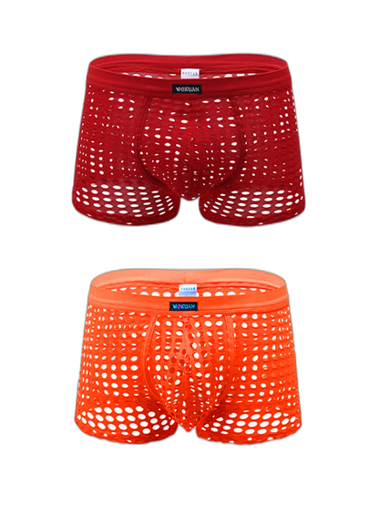 2 Pack Men's Hollow Mesh Sexy Trendy Moisture-Wicking Trunks