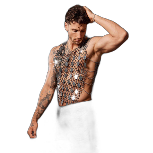 Diamond Mirror Sequin Rhinestone Mesh Crop Tank