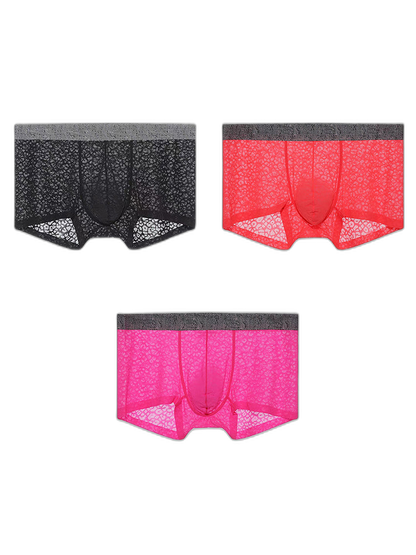 3 Pack Men's Lace Breathable Sweat-Wicking Trunks
