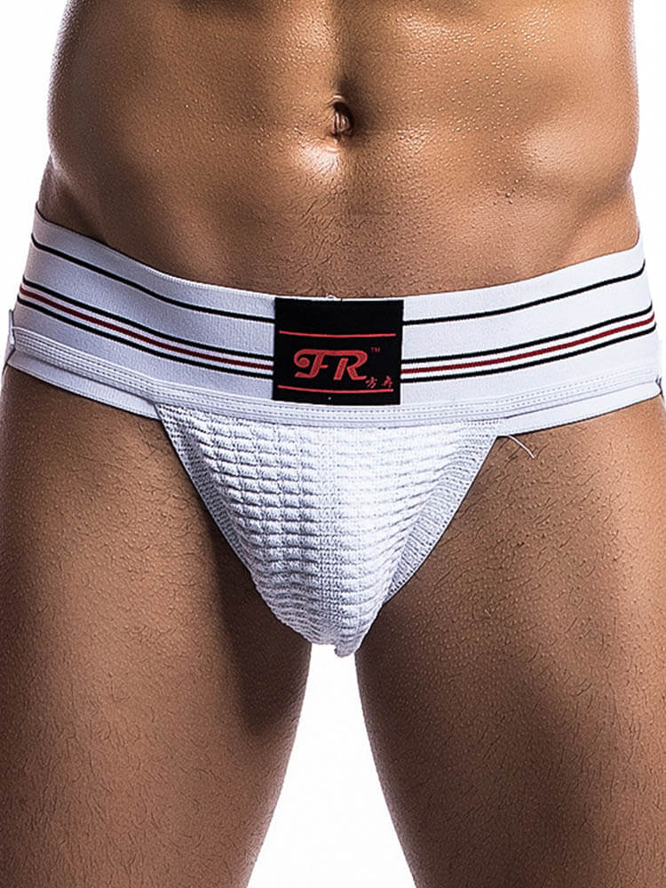 Men's 3-Inch Striped Belt Butt-Revealing Jockstrap