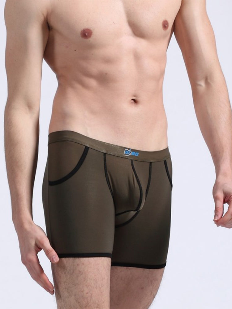 3 Pack Men's Long Leg Boxer Briefs Made of Ultra-Thin Ice Silk with Anti-Wear Elastic