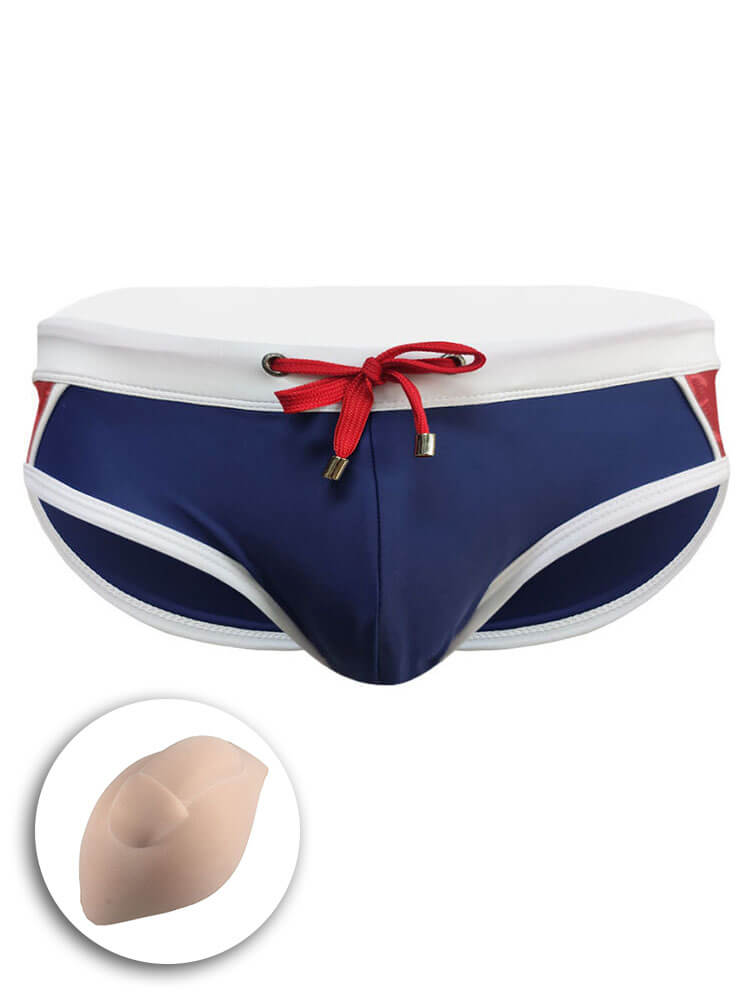 Men's Sexy Color-Block Drawstring Beach Swim Briefs