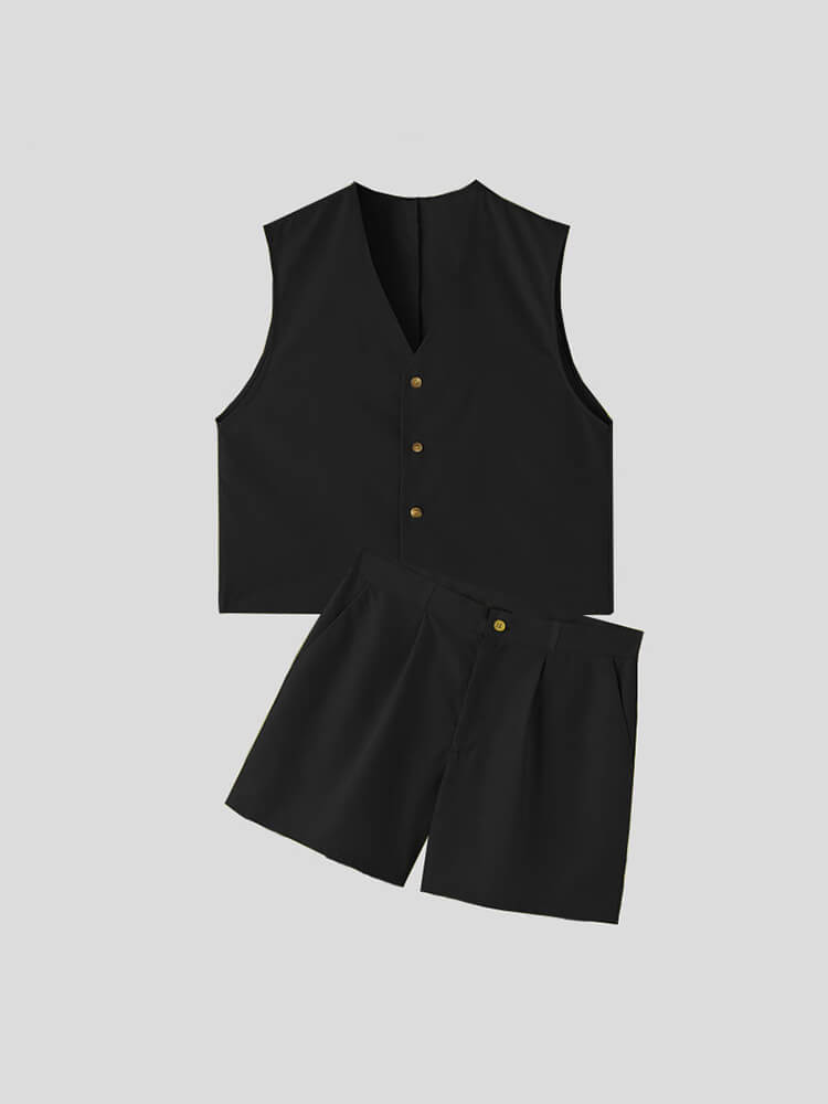 Men's Solid Color V-Neck Tank Top and Shorts Set