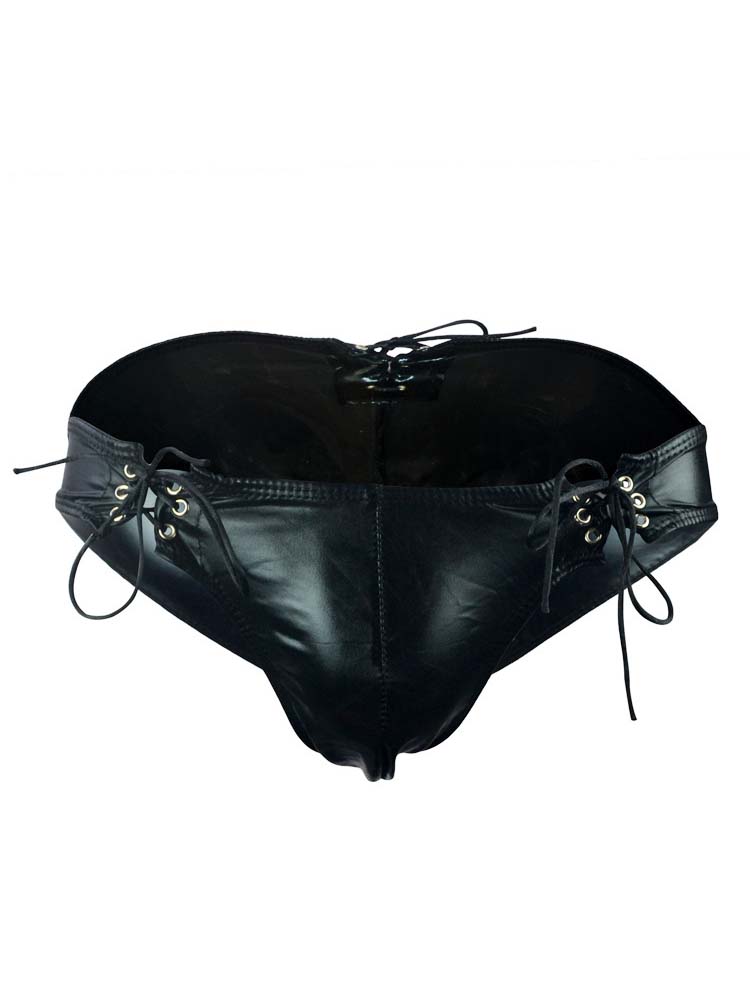 Men's Faux Leather String Design Sexy Briefs
