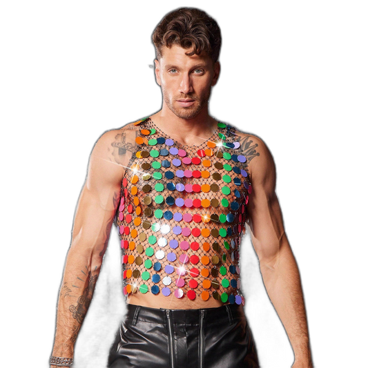 Rainbow Spectrum Sequin Mesh Tank