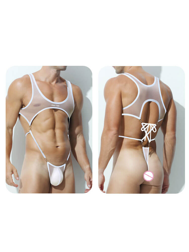 Men's Sheer Skinny Sleeveless Thong Bodysuit
