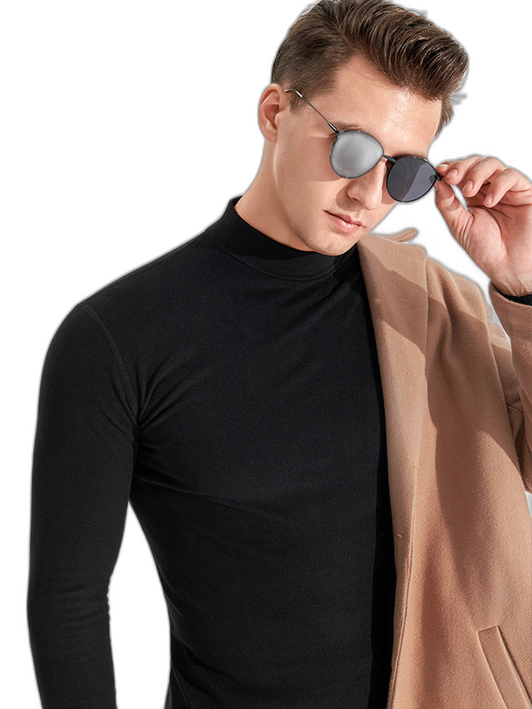 Mid-neck Men's Fleece Warm Bottoming Top T-shirt