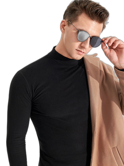 Mid-neck Men's Fleece Warm Bottoming Top T-shirt