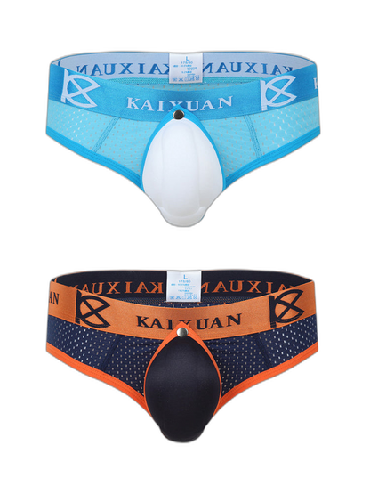 2 Pack Men's Breathable Mesh Removable U-Shaped Pocket Thongs