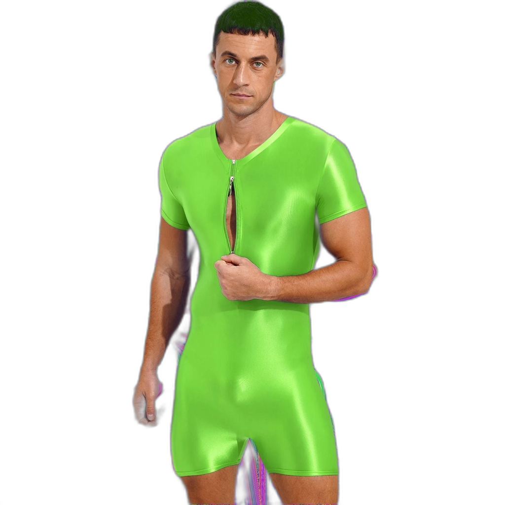 Neon Bold Glossy Zipper Men's Bodysuit
