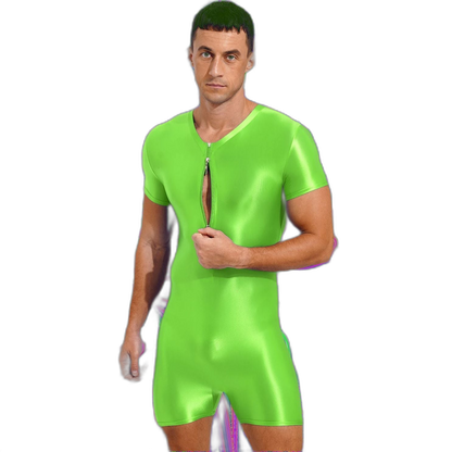 Neon Bold Glossy Zipper Men's Bodysuit