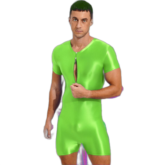 Neon Bold Glossy Zipper Men's Bodysuit