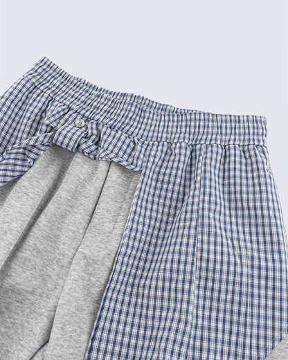 Plaid Shirt-Waist Wide-Leg Sweatpants