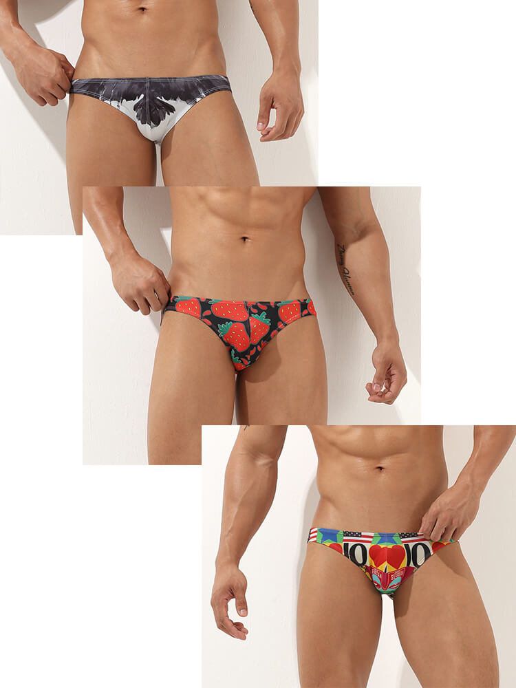 Men's Ice Silk Ultra Thin Print Tight Swim Briefs