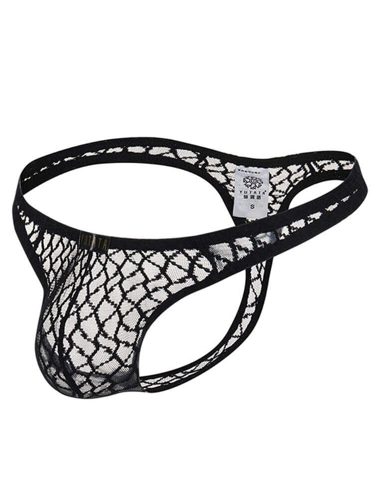 Men's Sexy Transparent Lace Mesh Solid Color Thong