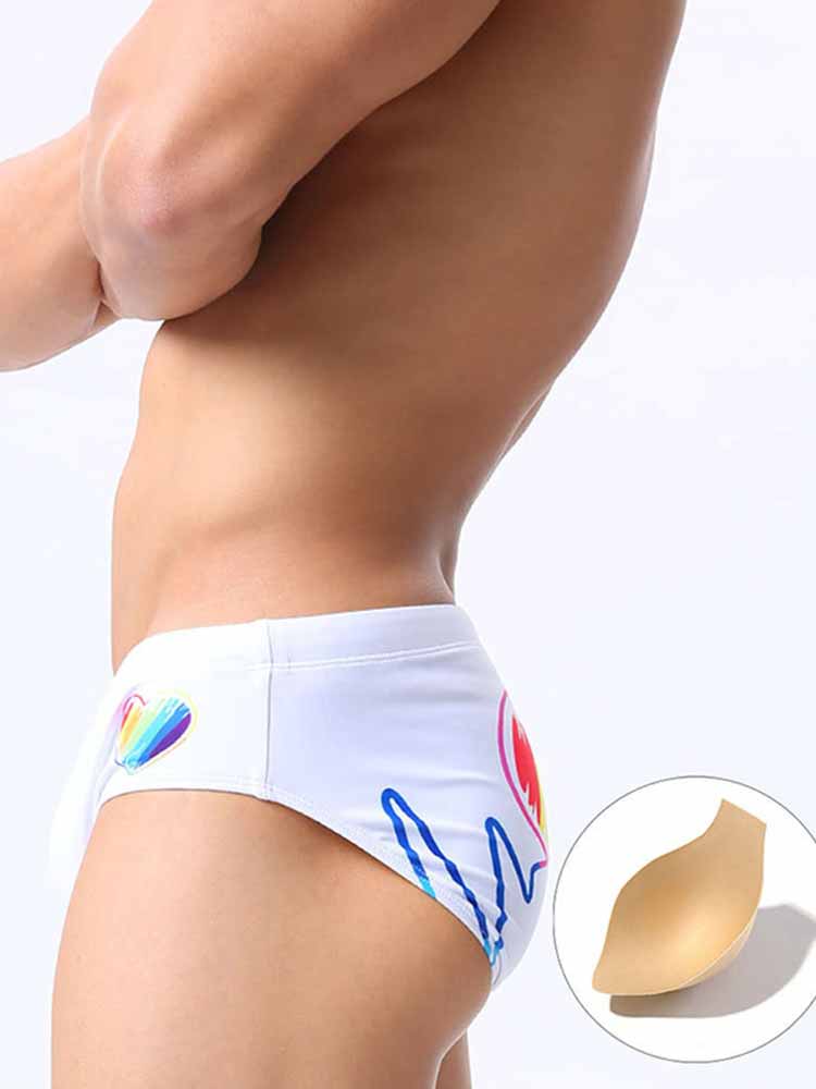 Men's Rainbow Paint Heart Print Swim Briefs