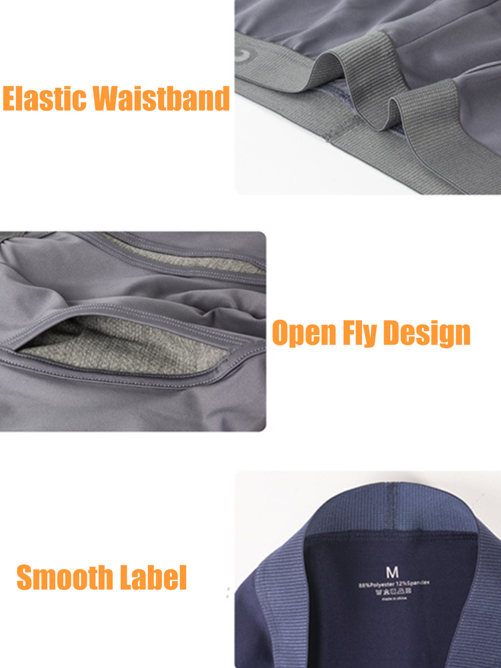 Breathable Sports Boxer Briefs with Open Fly