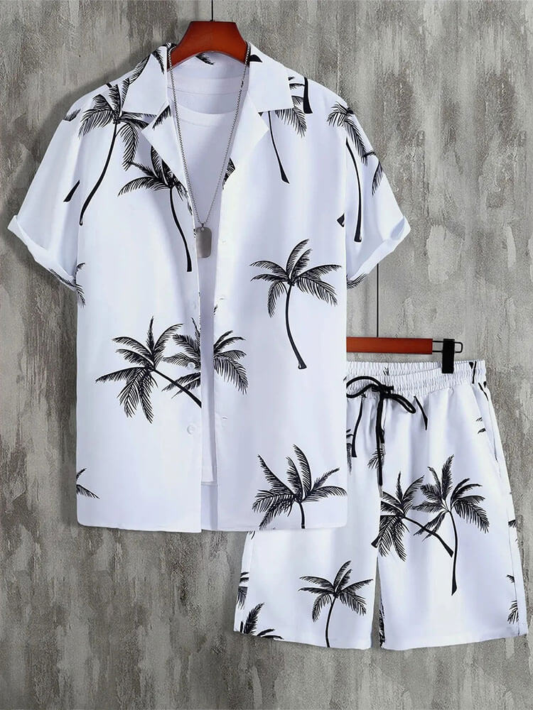 Men's Coconut Tree Print Casual Hawaiian Set