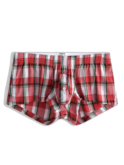 Mens Plaid Front Pouch Boxer Shorts